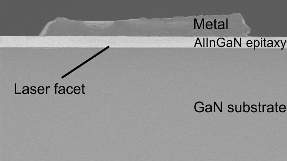 Laser facet after laser scribing and cleaving of the device