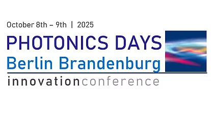 Logo der PHOTONICS DAYS, die vom 8. bis 9. Oktober 2025 in Berlin stattfinden.